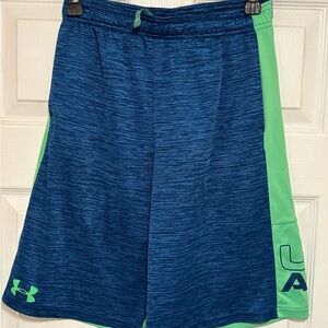 Under Armour Navy Blue with Neon Green Trim HeatGear Shorts